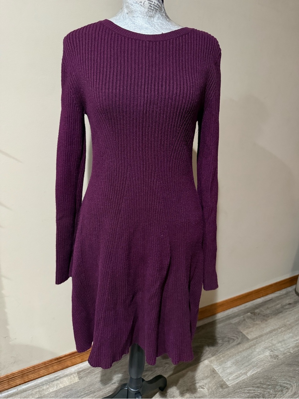 Nine West Plum Ribbed Long-Sleeve Knit Dress
